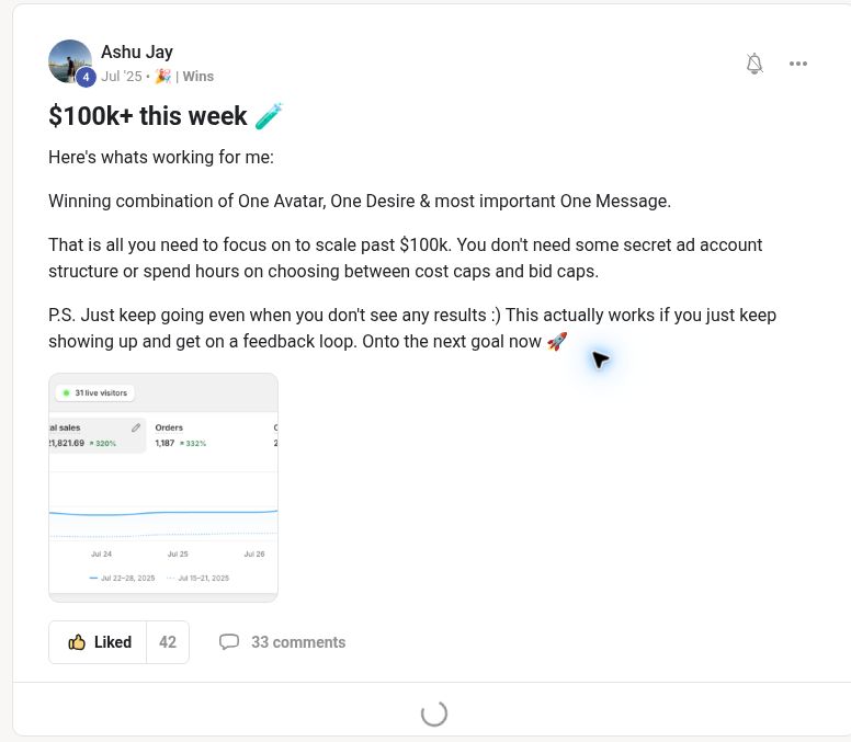 Ashu Jay sharing more than $100K in revenue in one week