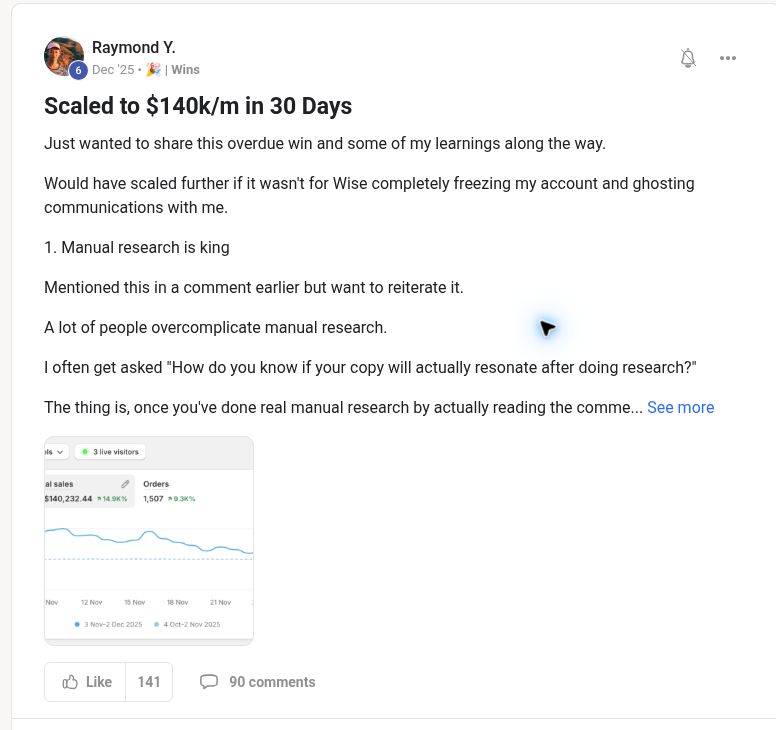 Raymond Yang sharing $140K in revenue over 30 days
