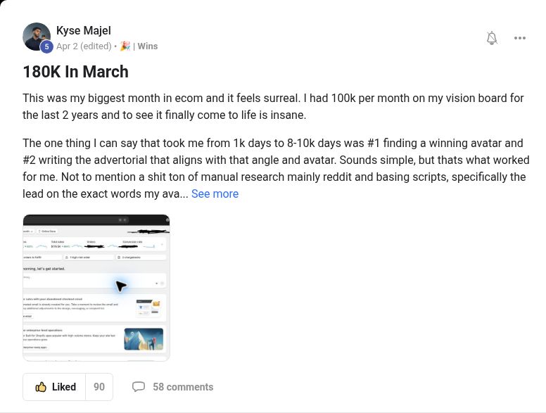 Kyse Majel sharing a $180K month