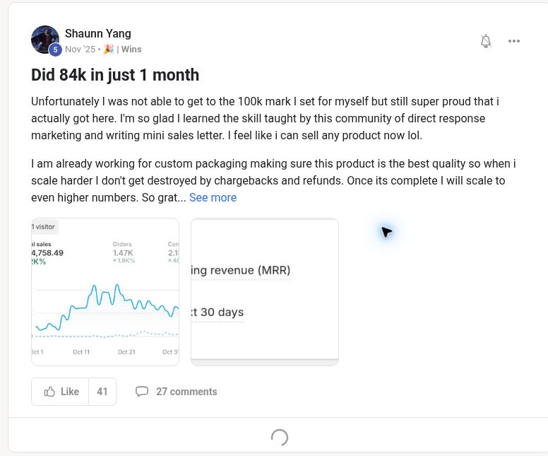 Shaunn Yang sharing an $84K month and $18K in monthly recurring revenue