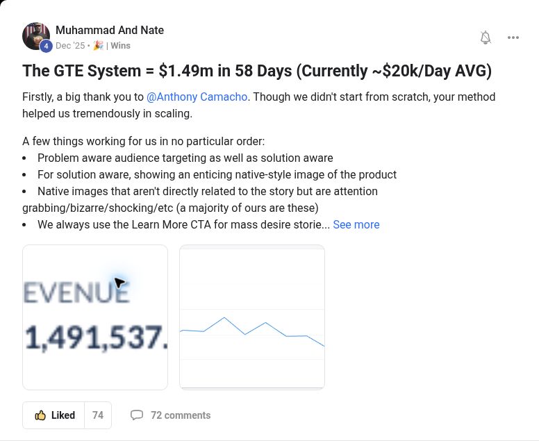 God Tier Ecom members sharing $1.49 million in revenue over 58 days