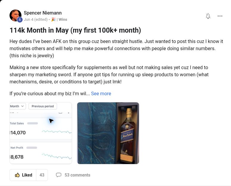 Spencer Niemann sharing his first $100K-plus month